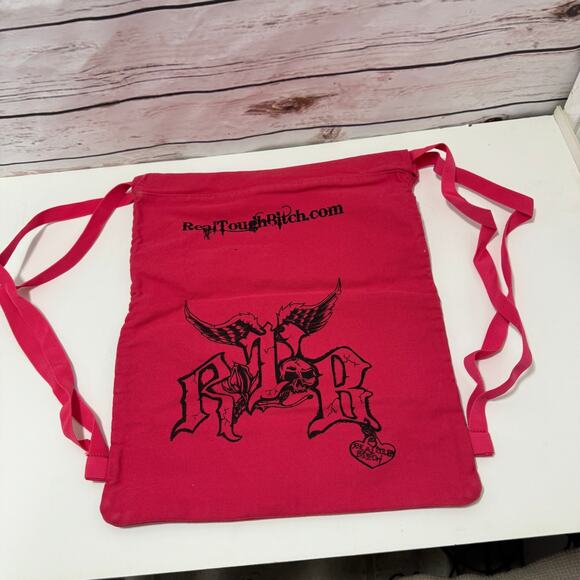 RED Authentic Pigment Canvas RTB Real Tough B itch Cinch Sack Biker Backpack - Picture 3 of 5